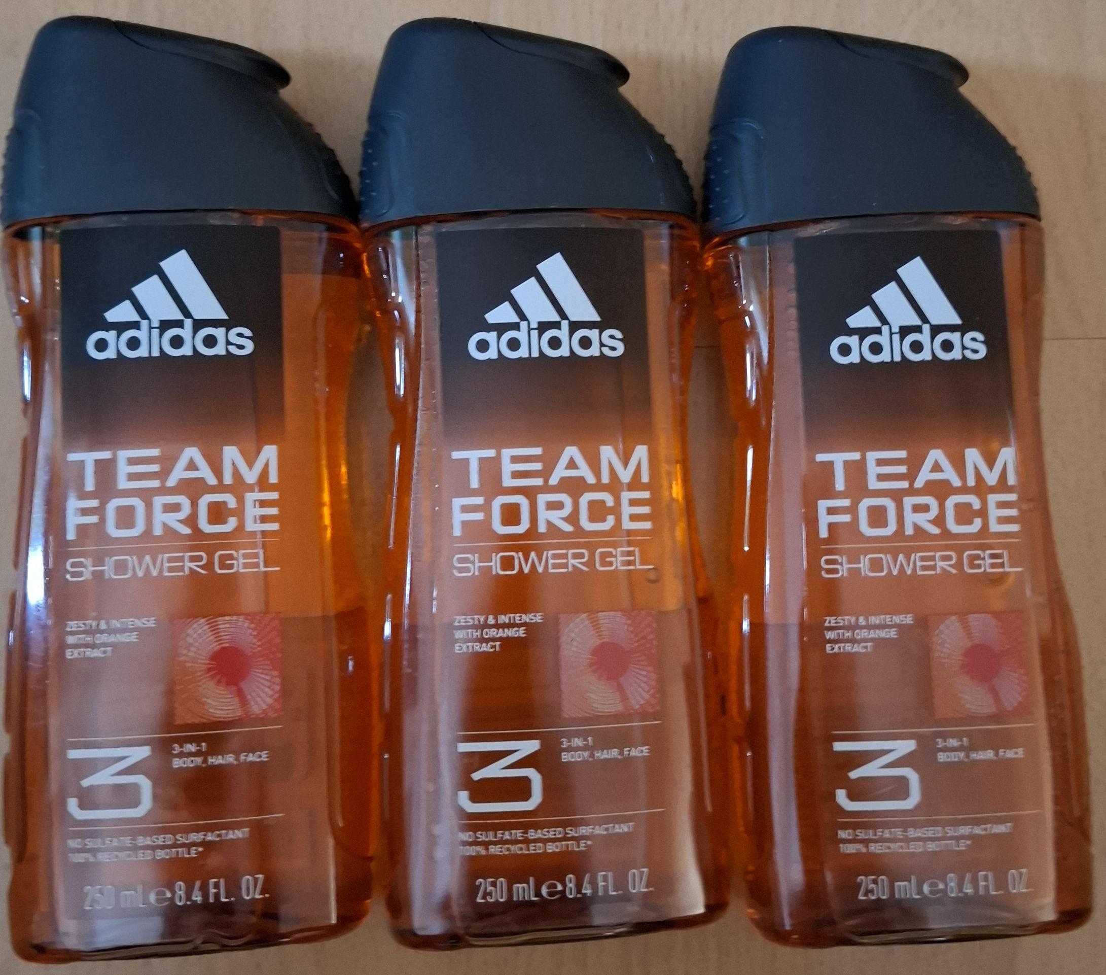3x adidas TEAM FORCE  3 in 1 Shower Gel Duschgel 250ml