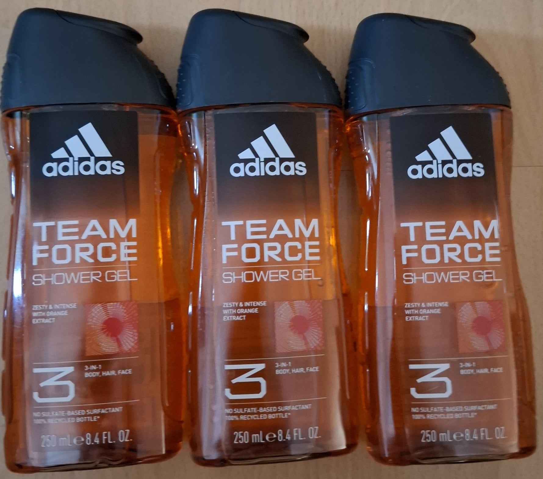 3x adidas TEAM FORCE  3 in 1 Shower Gel Duschgel 250ml