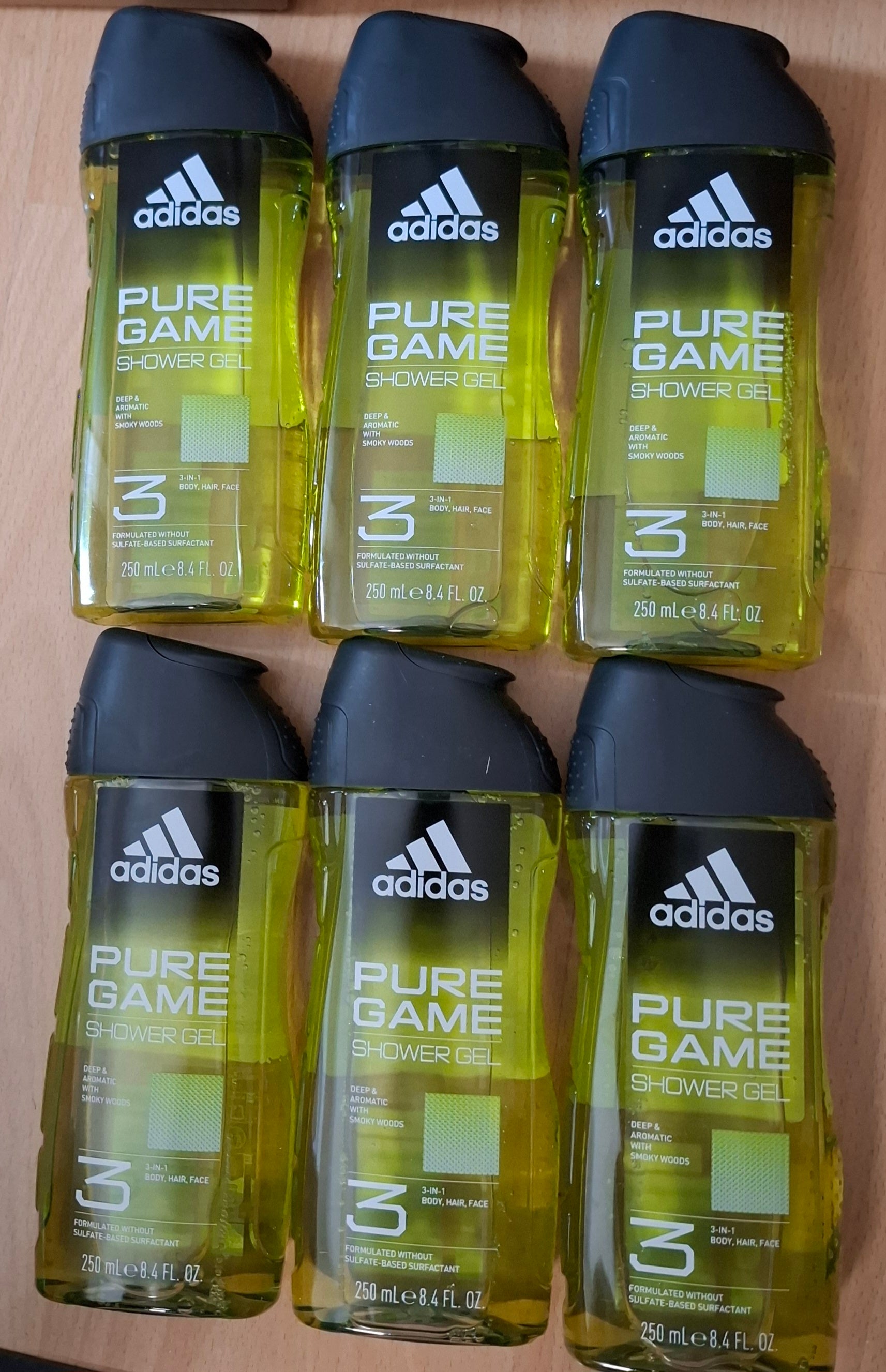 6x 250ml adidas Pure Game 3 in 1 Shower Gel Duschgel