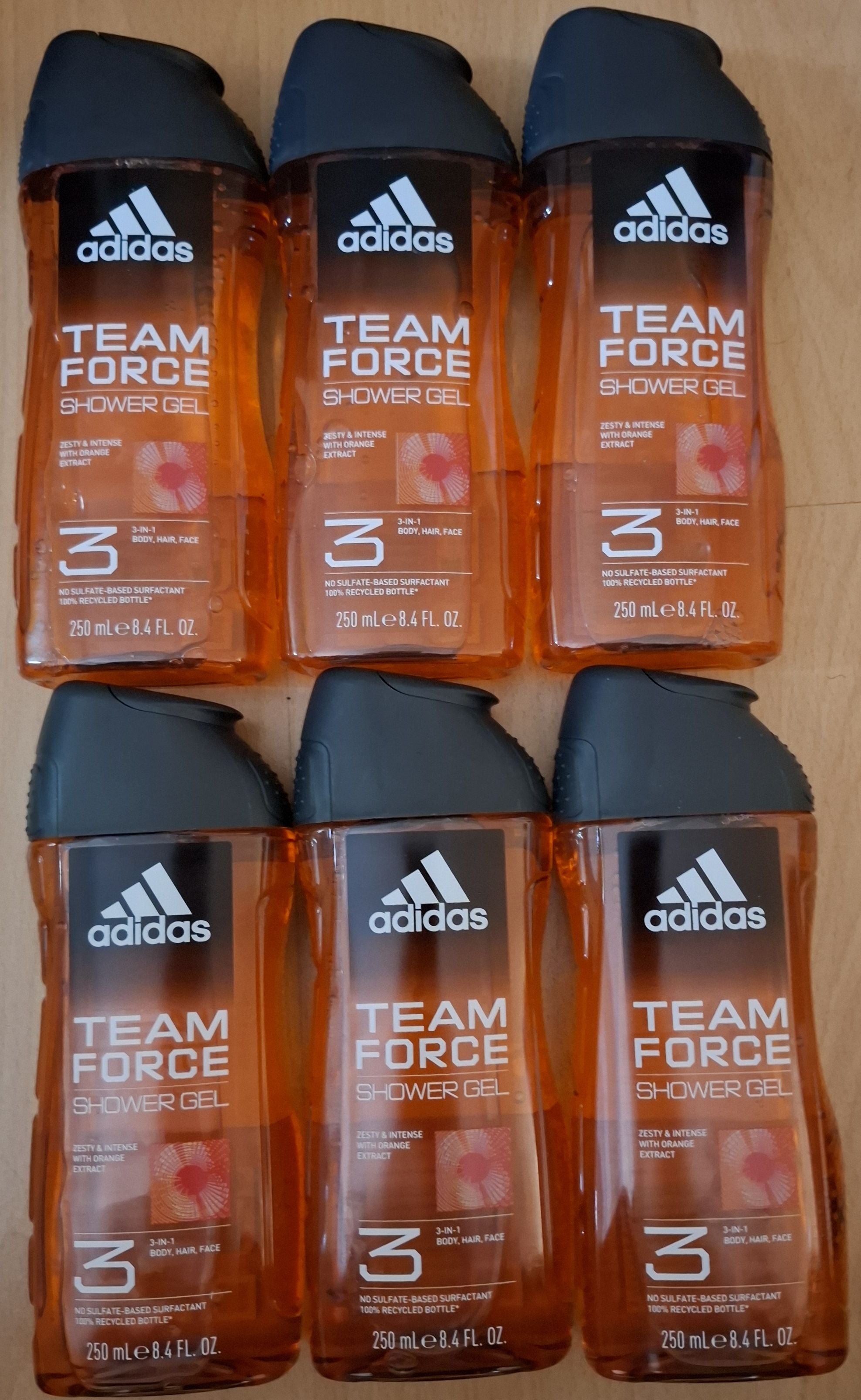 6x adidas TEAM FORCE  3 in 1 Shower Gel Duschgel 250ml