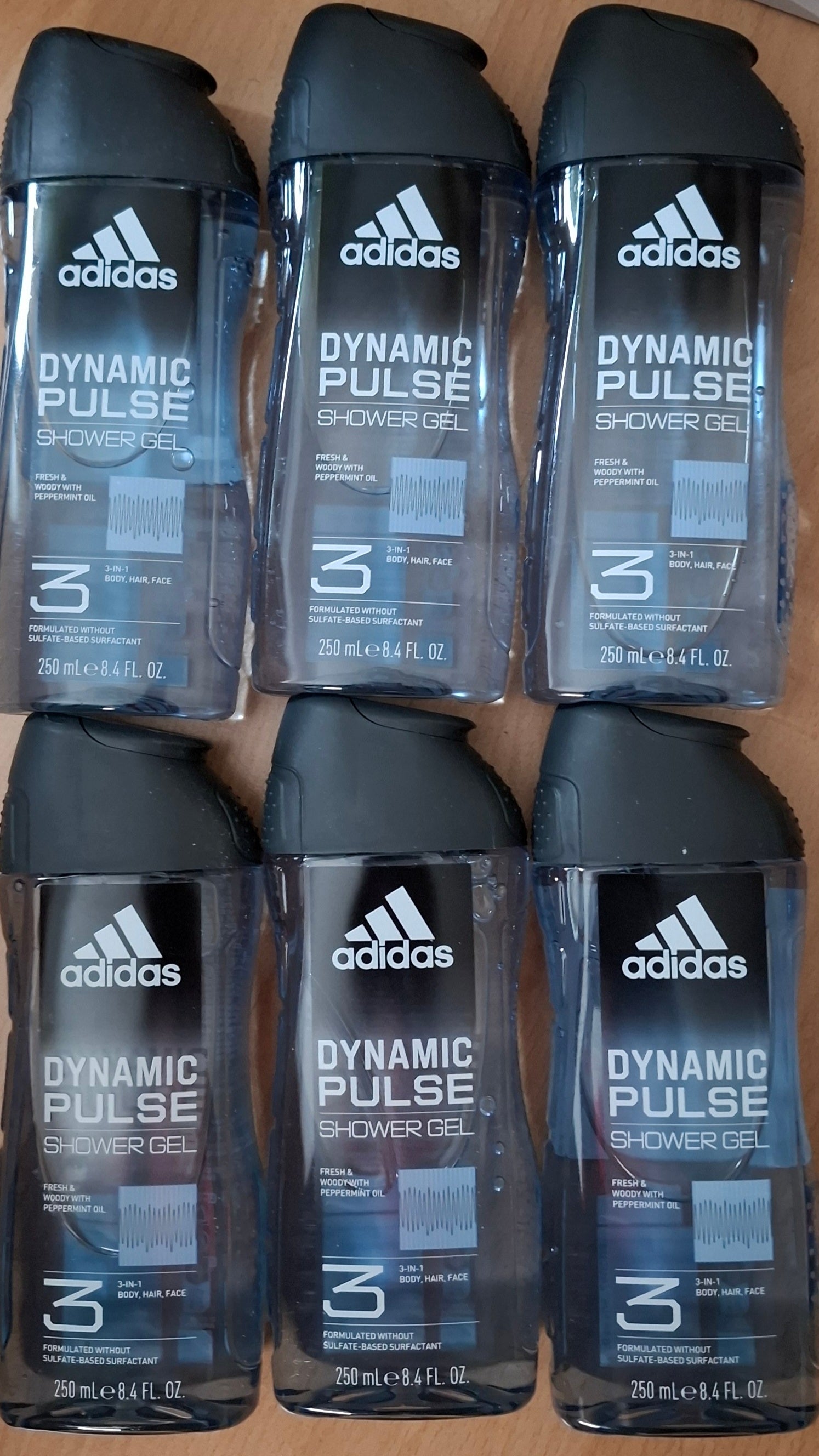 6x adidas Dynamic Pulse Duschgel 250ml 3in1 Body Hair Face Männer Shower Gel